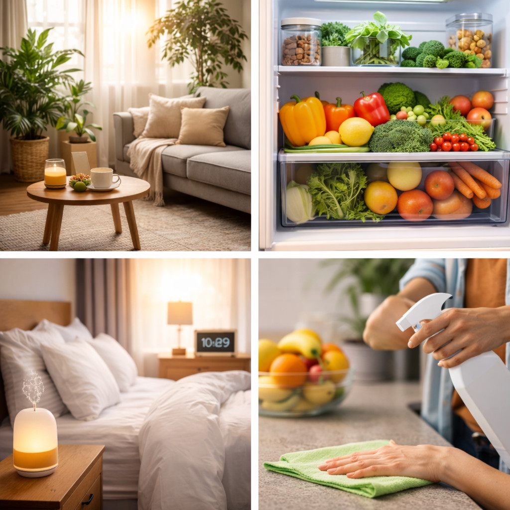 Ambiente saudável em casa com plantas, luz natural e organização