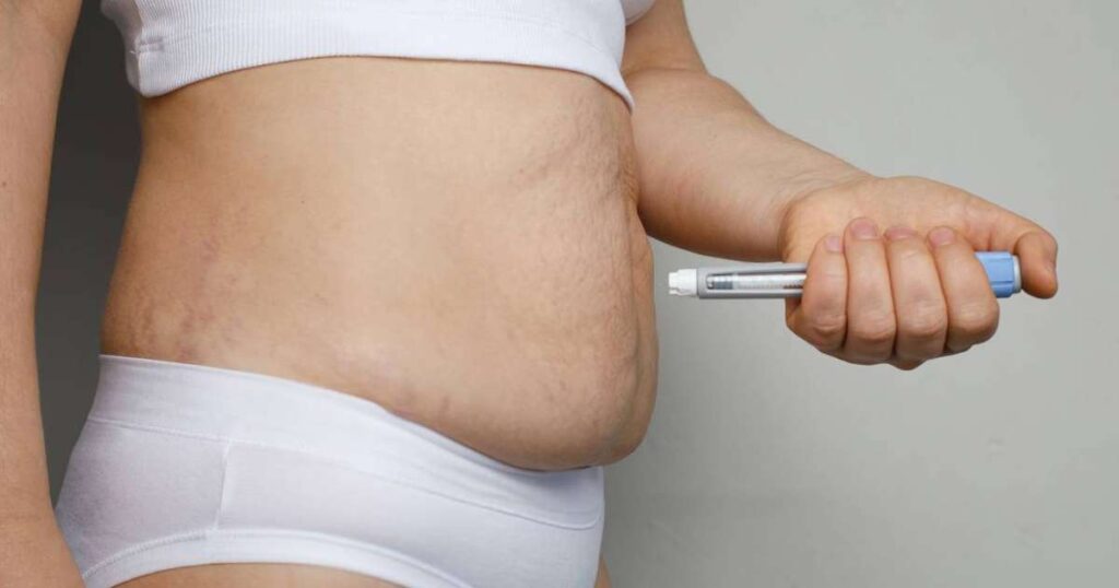 Caneta emagrecedora não aprovada pela ANVISA com elementos gráficos indicando riscos à saúde