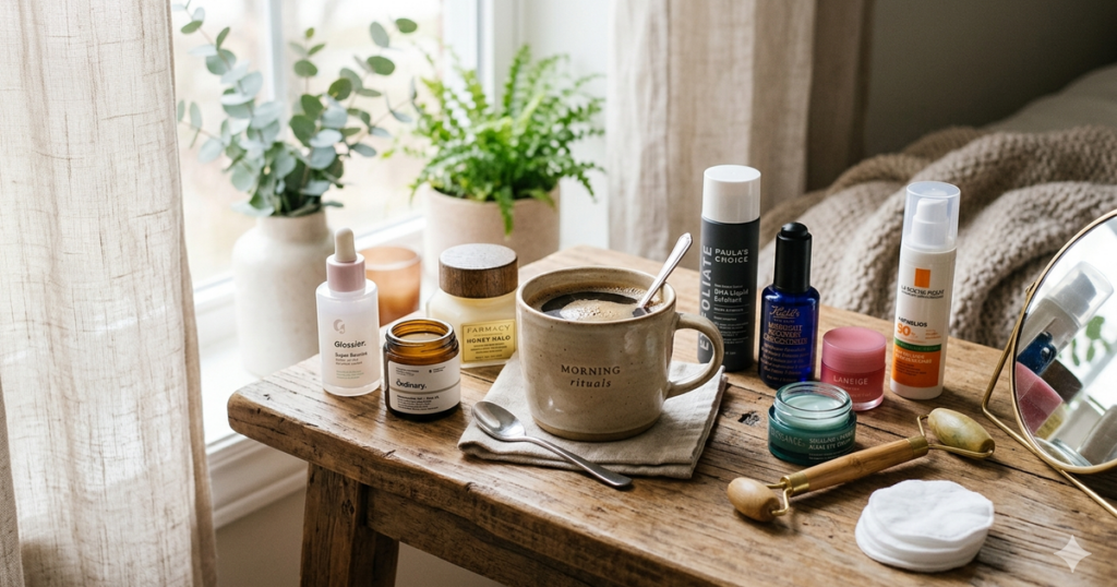 Café sendo utilizado em produtos de skincare e cuidados com a pele